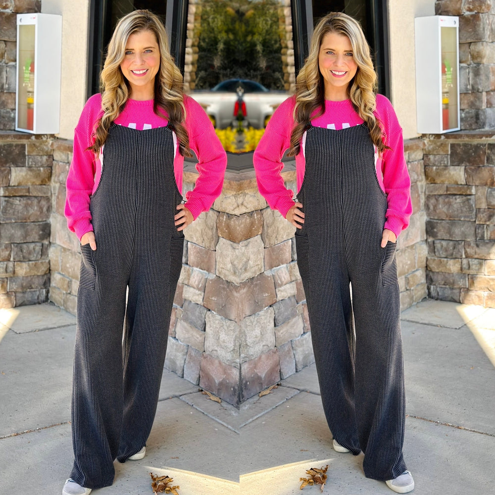 Charcoal Ribbed Overall Jumpsuit