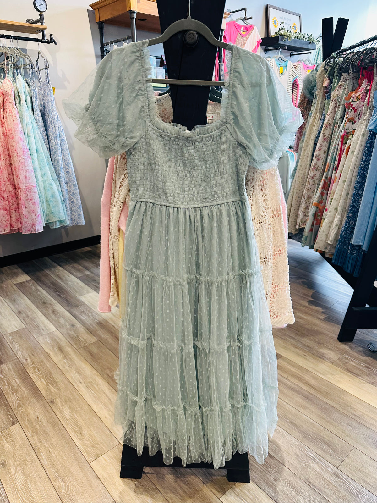 Sage Swiss Dot Dress – BAAK Boutique