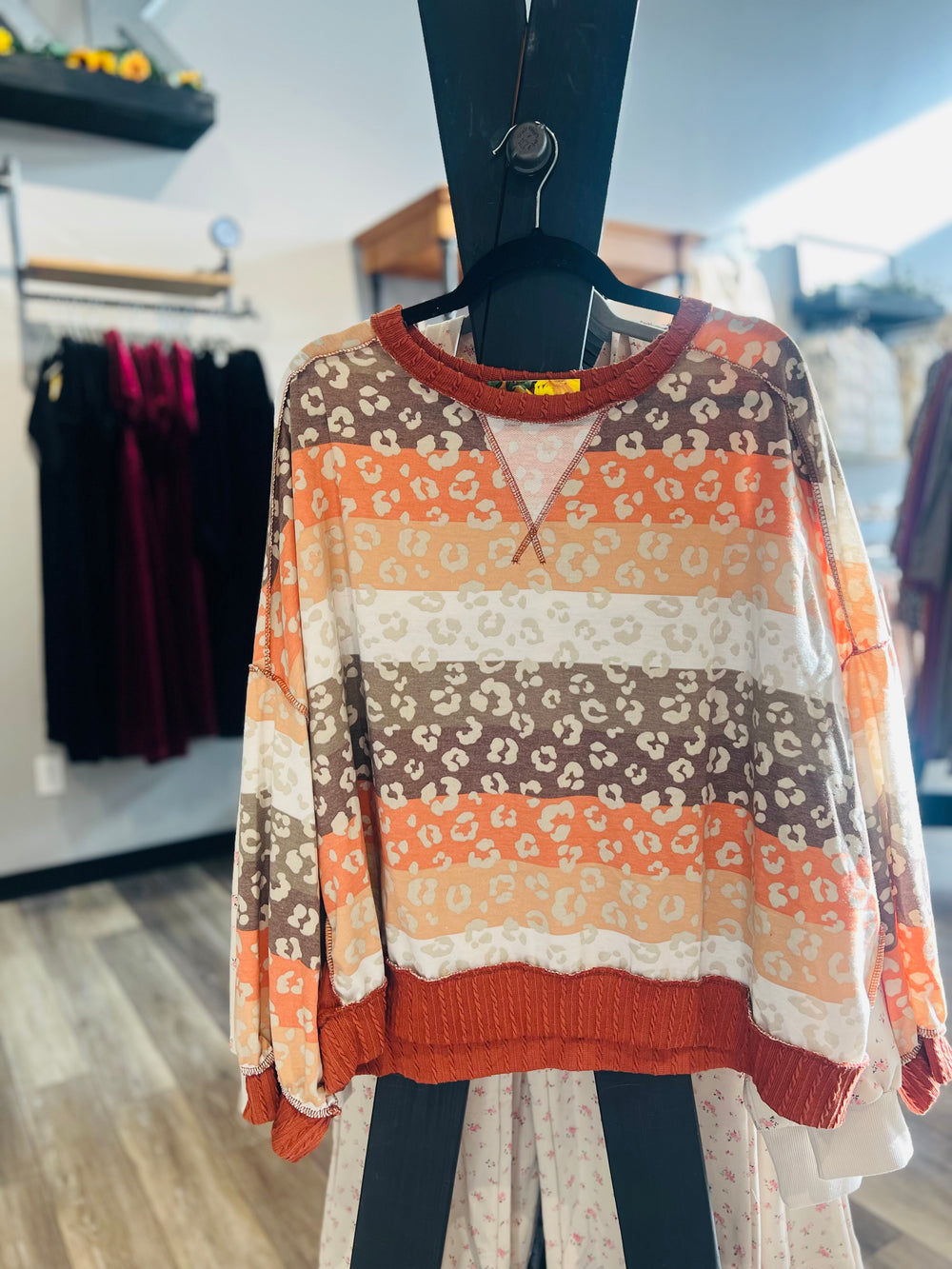 Curvy ~ Animal Print Color Block Top