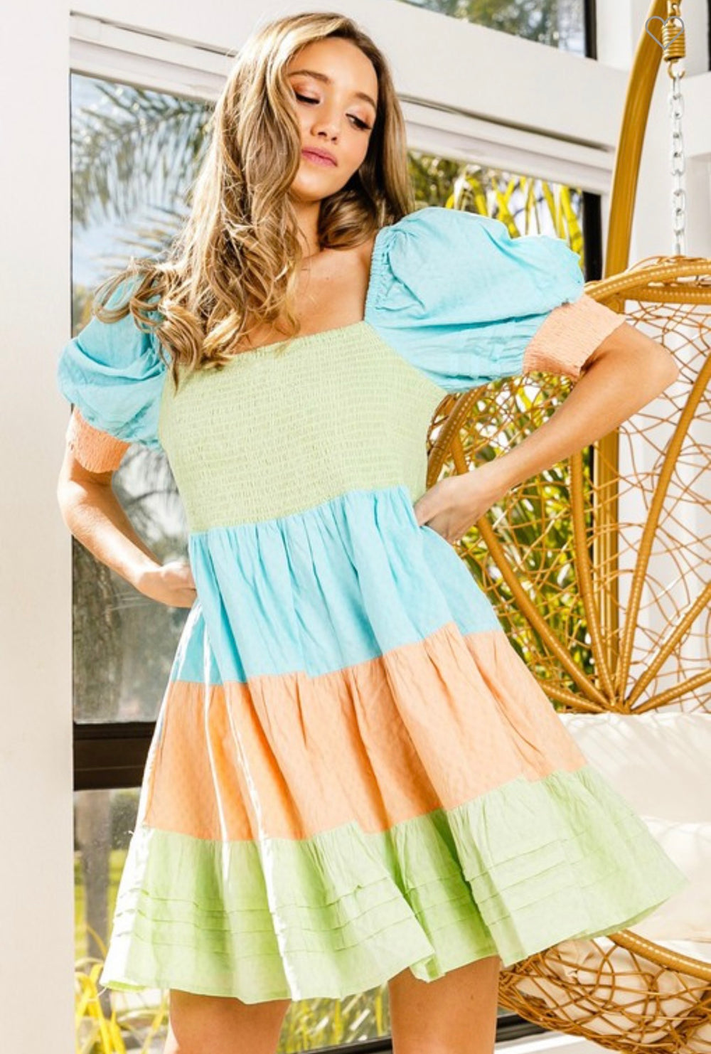 Pintuck Hem Color Block Dress