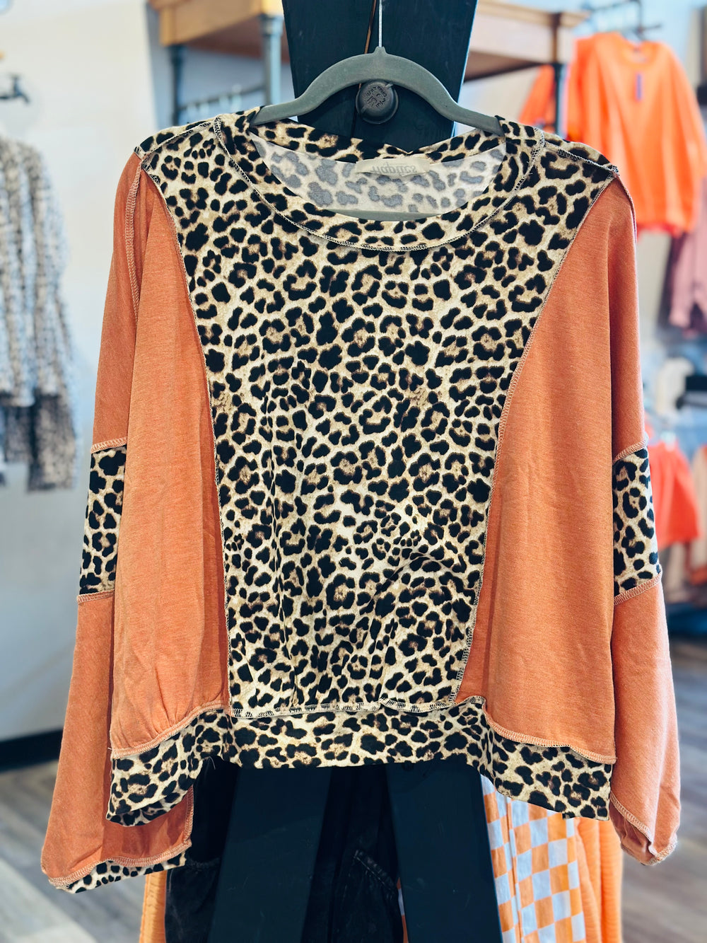 Animal Print Contrast Top