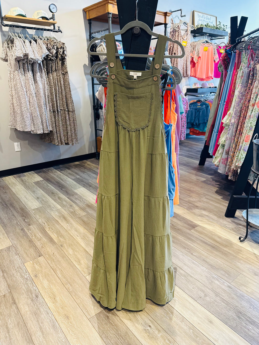 Olive Tiered Overalls