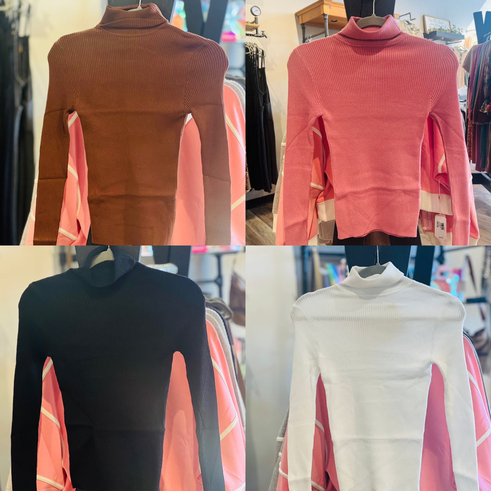 Turtle Neck Ribbed Sweater Top