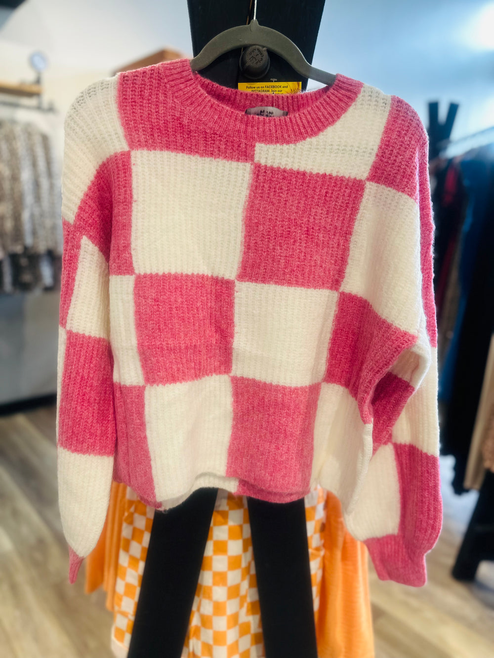 Pink Checker Knit Sweater