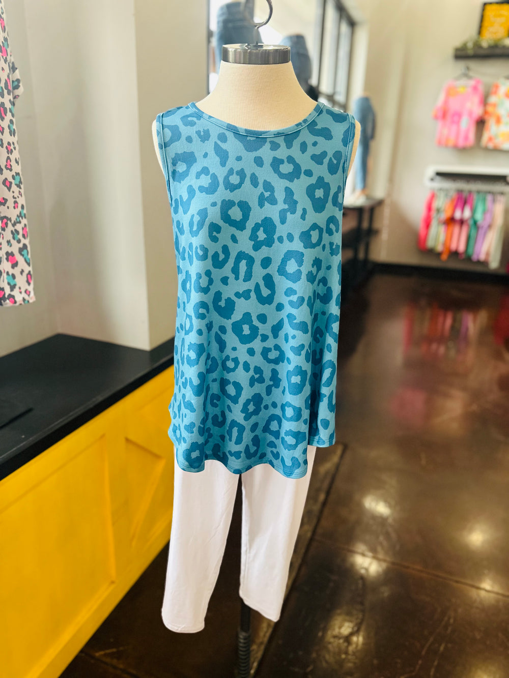Blue Leopard Print Tank Top