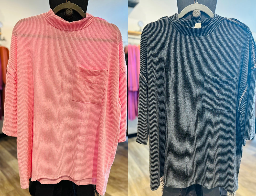 Ribbed Front Pocket Top