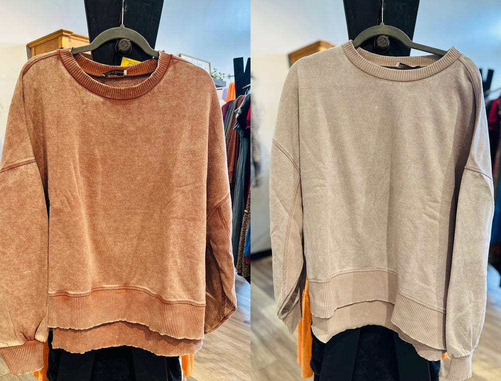 Curvy ~ Acid Wash Pullover