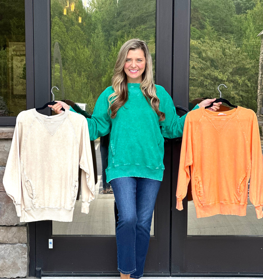Acid Wash Sweatshirt with Pockets