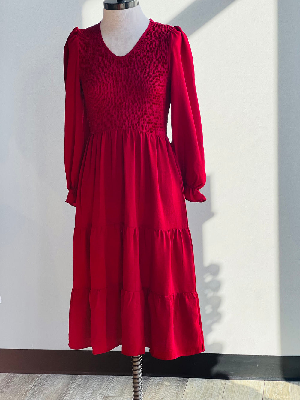Smocked Tiered MIDI Dress