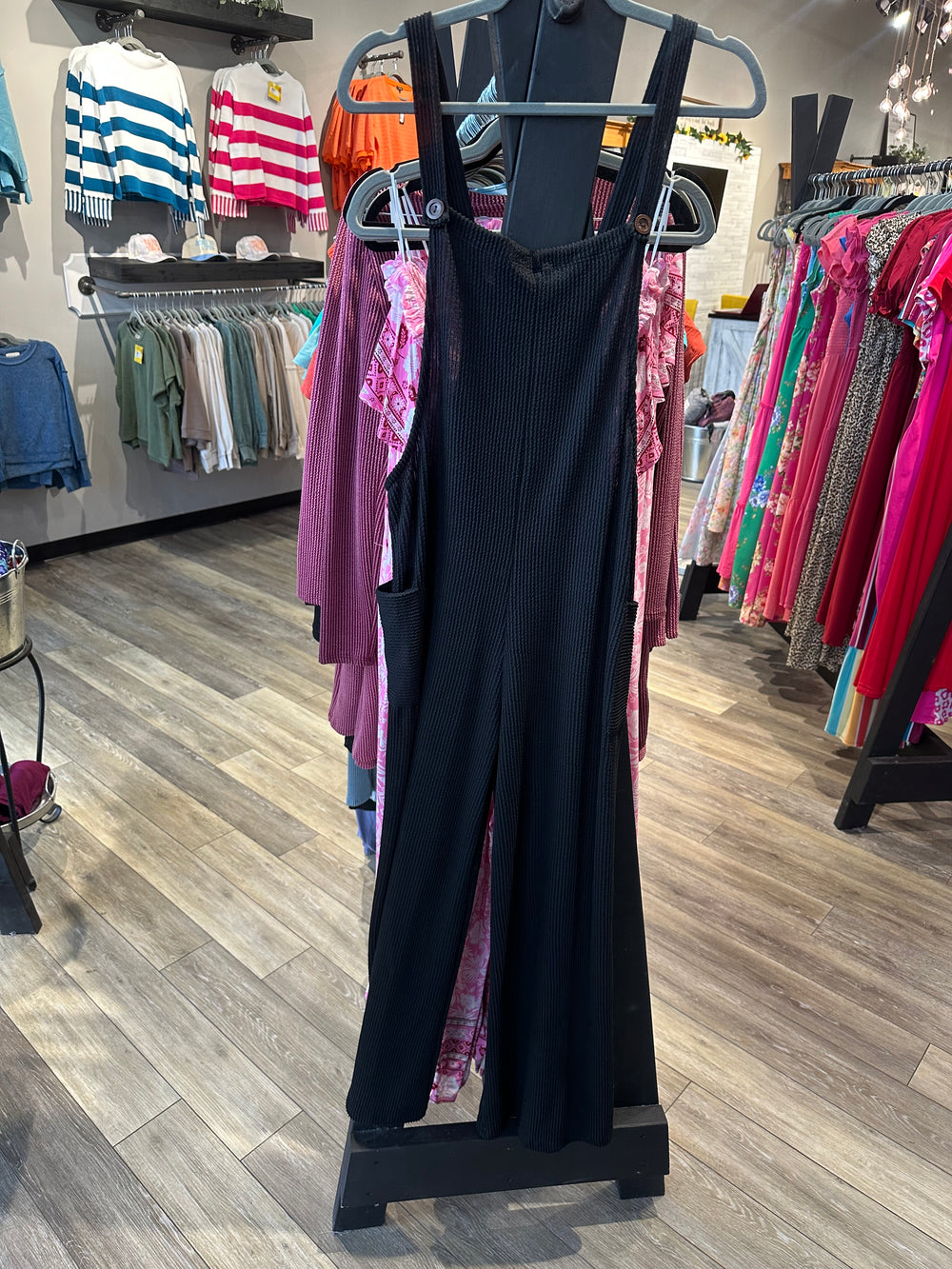 Curvy ~ Black Ribbed Jumpsuit