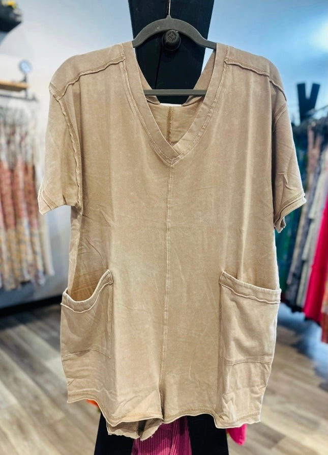 Taupe Mineral Wash Romper