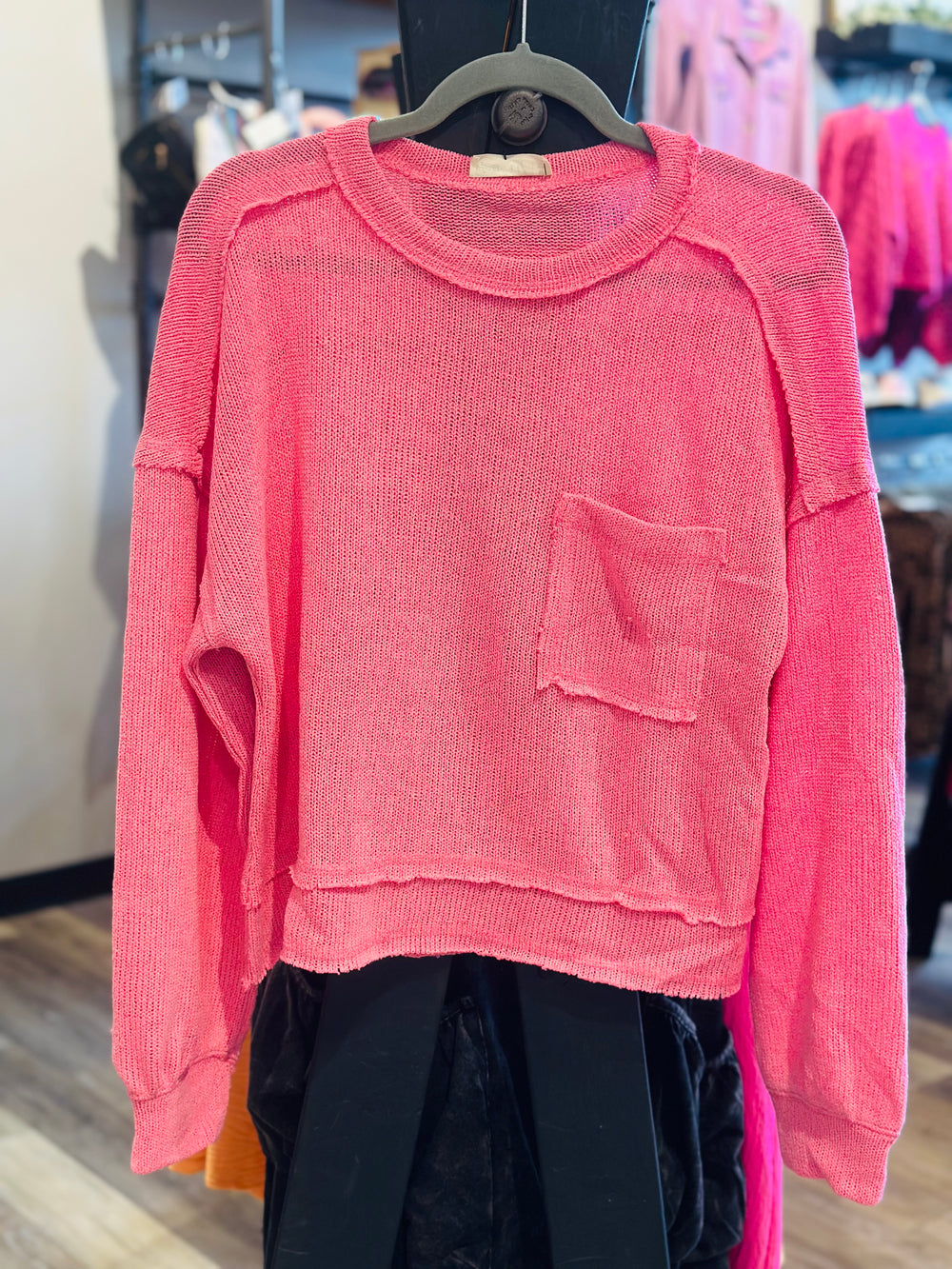Raw Edge Pink Knit Top