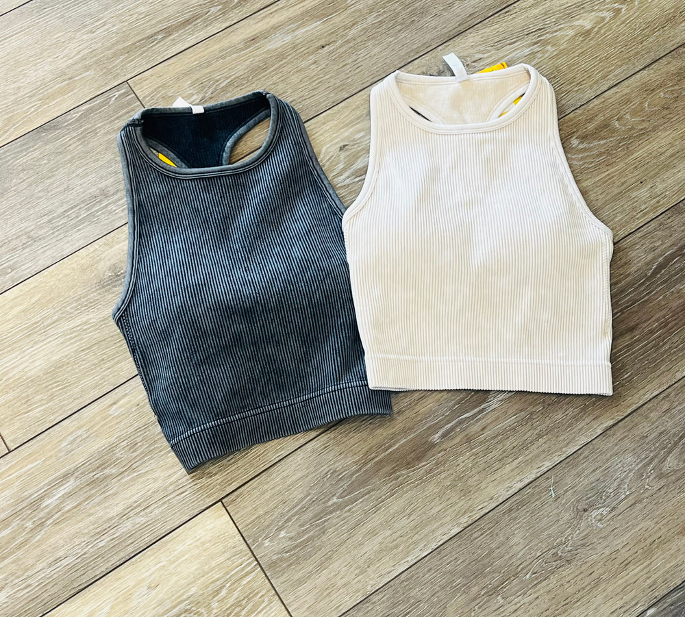 Acid Washed Halter Crop Top