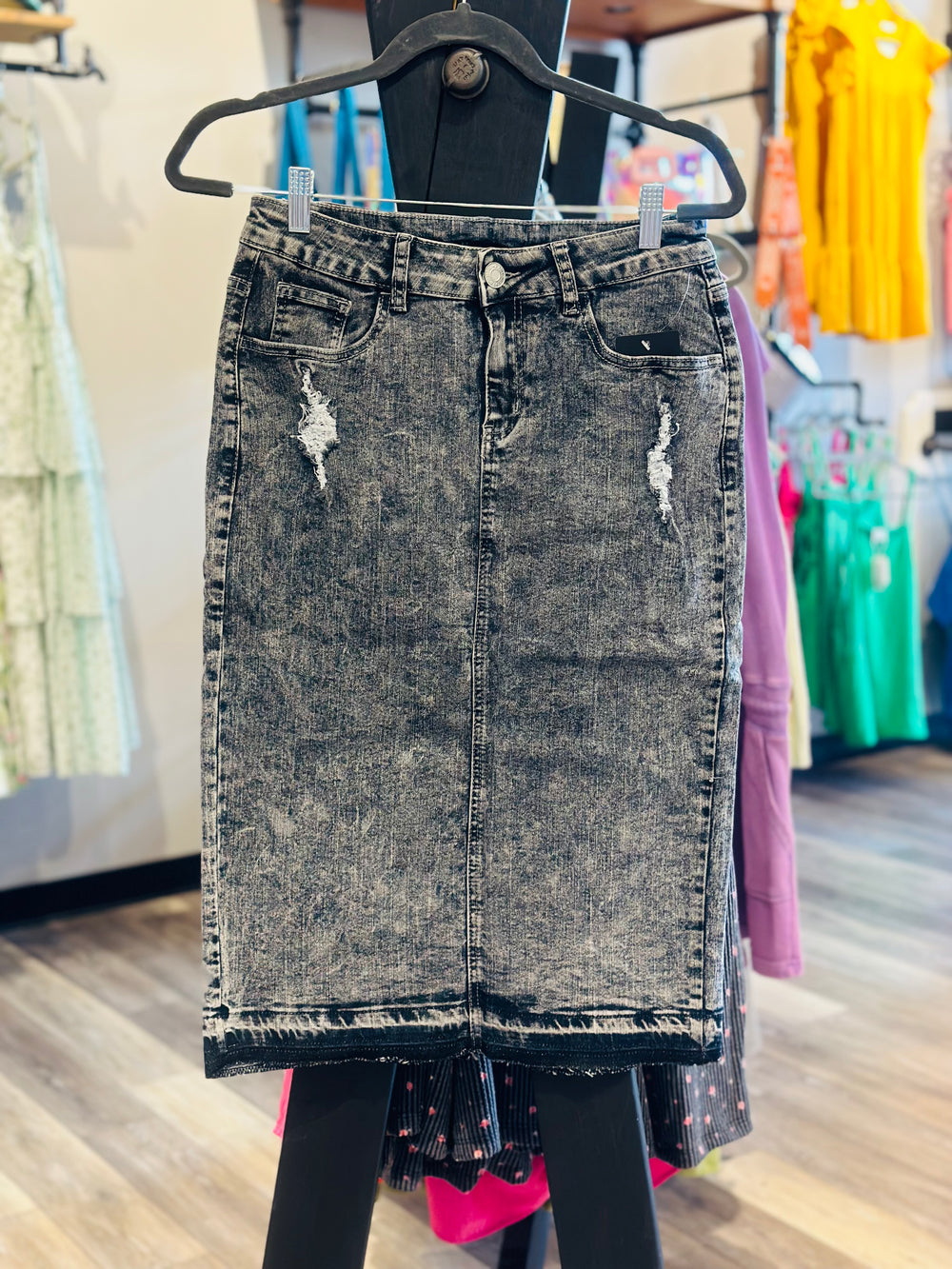 Curvy ~ Black Denim Pencil Skirt