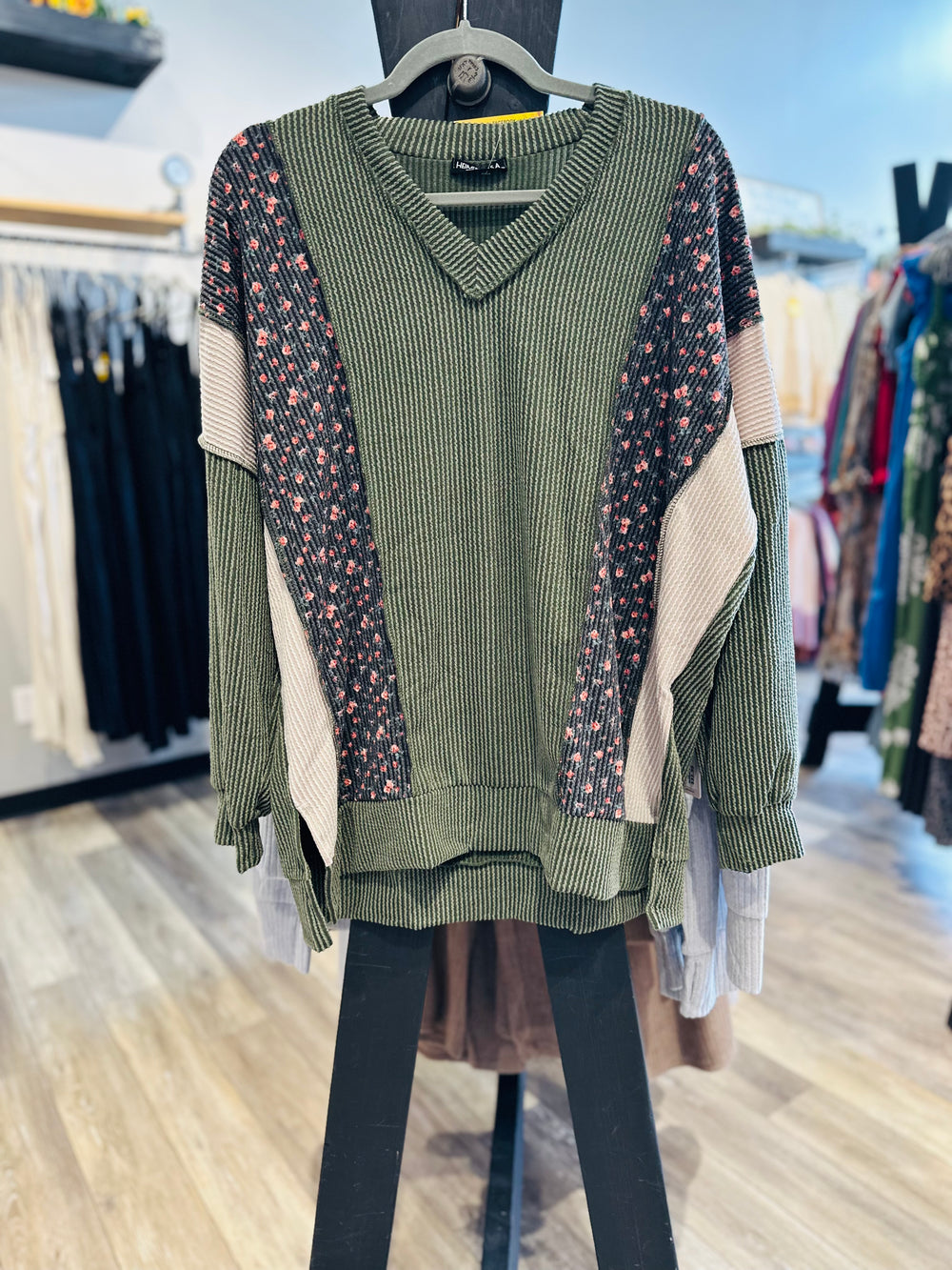 Olive Floral Mix Top