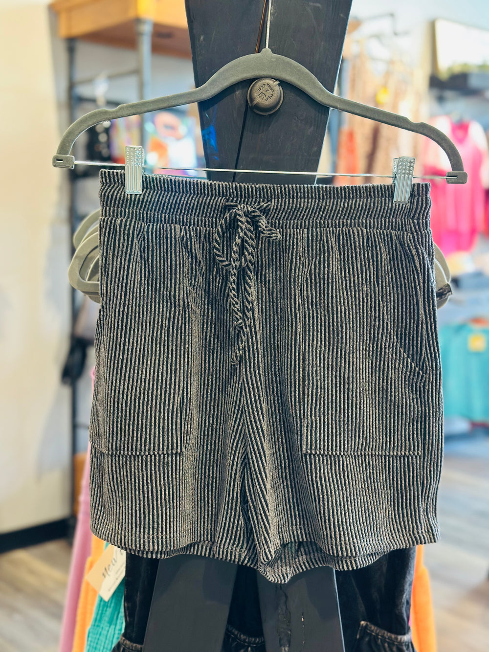 Gray Ribbed Shorts