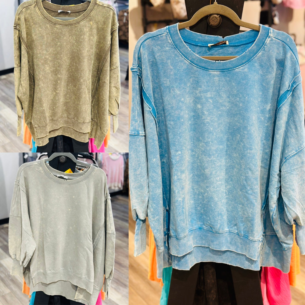 Acid Wash Exposed Hem Sweatshirts