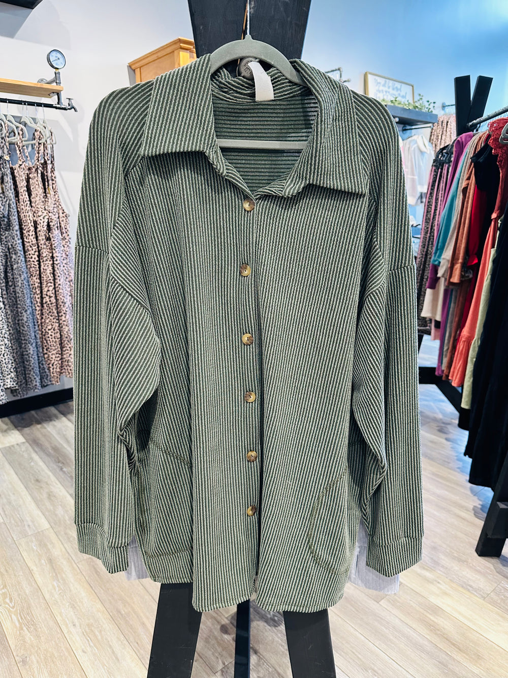 Curvy ~ Olive Ribbed Shacket