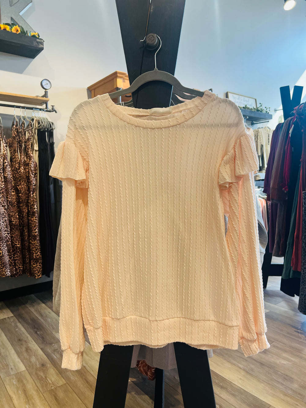 Ribbed Ruffle Sleeve Top