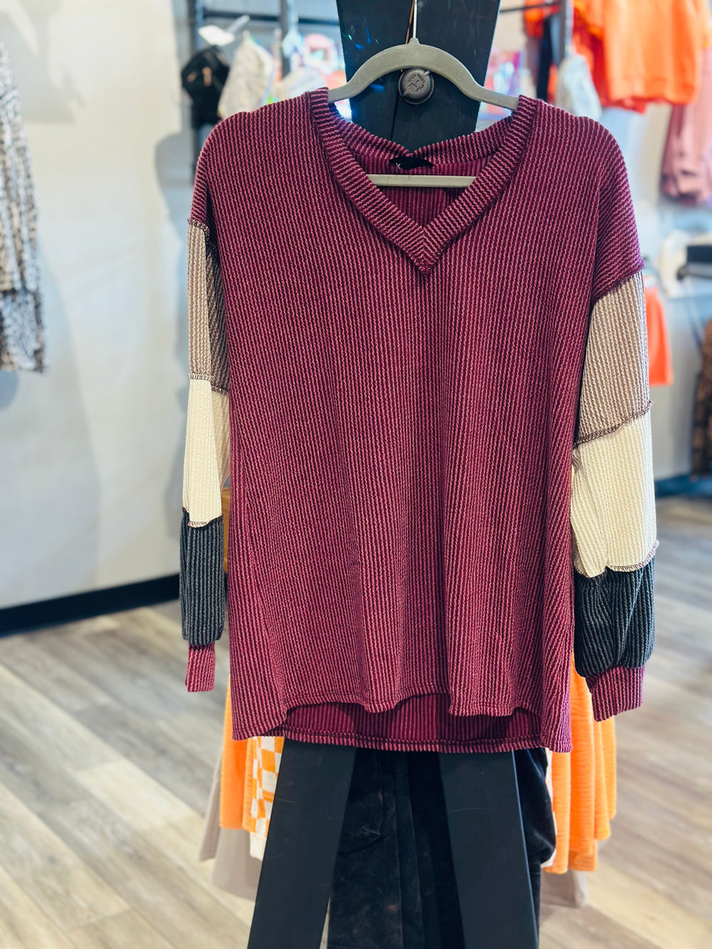 Burgundy Color Block Top