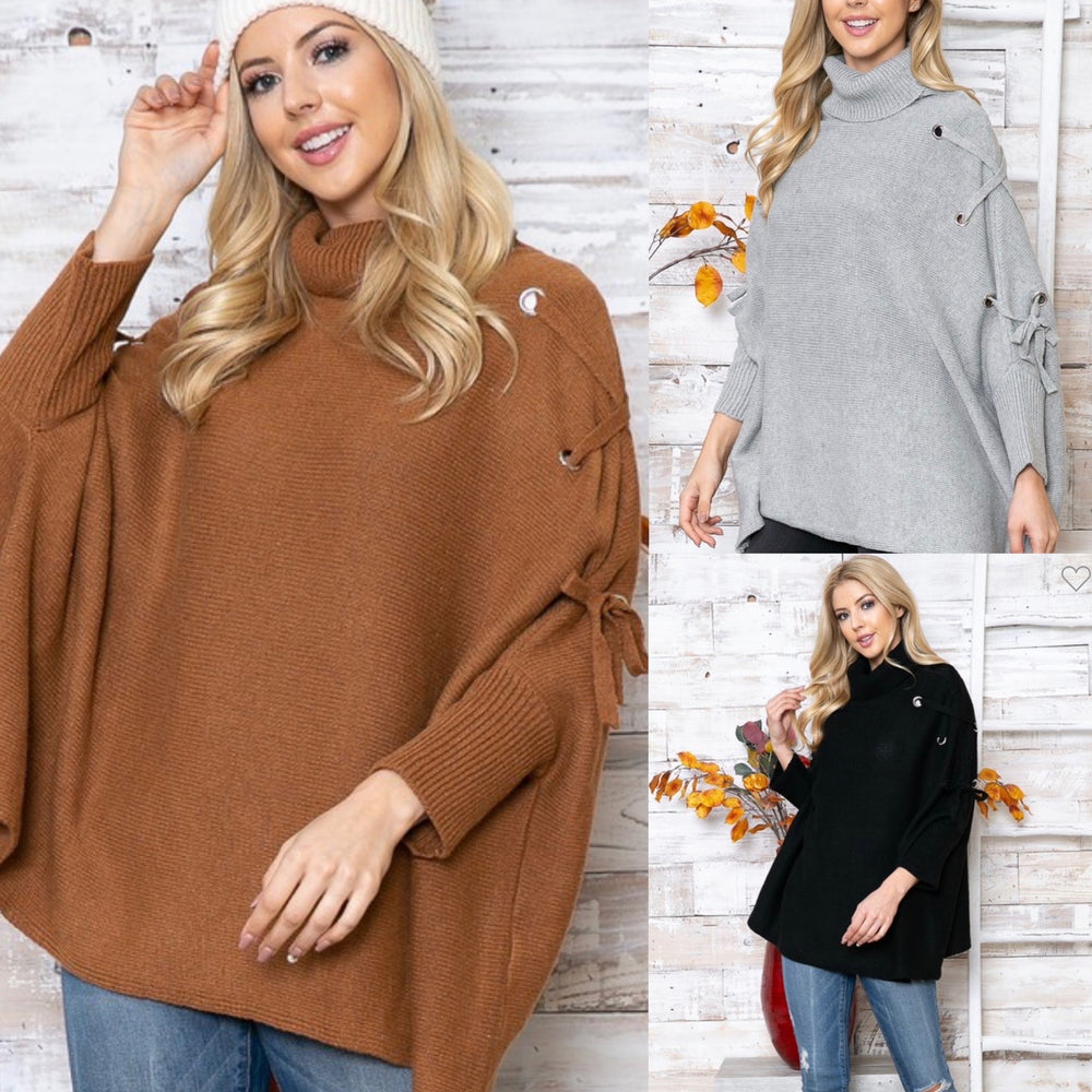 One Size Fits Most Tied Poncho Sweater