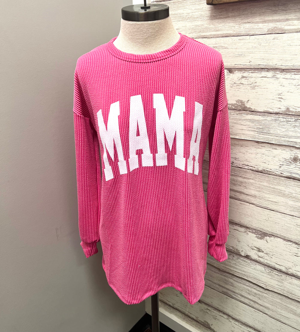 Hot Pink MAMA Ribbed Crew