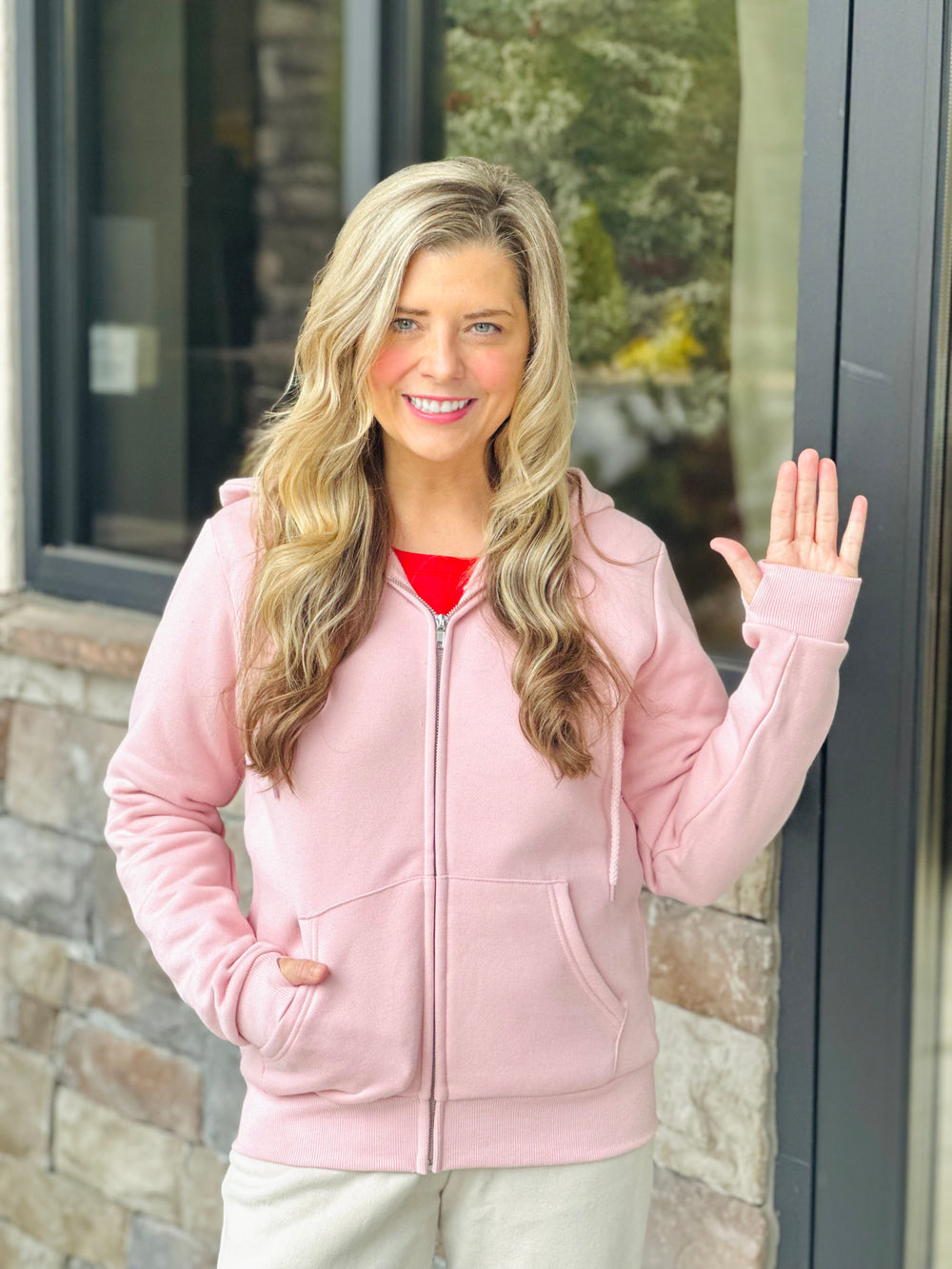 Pink Relax Fit Hoodie with Thumbholes
