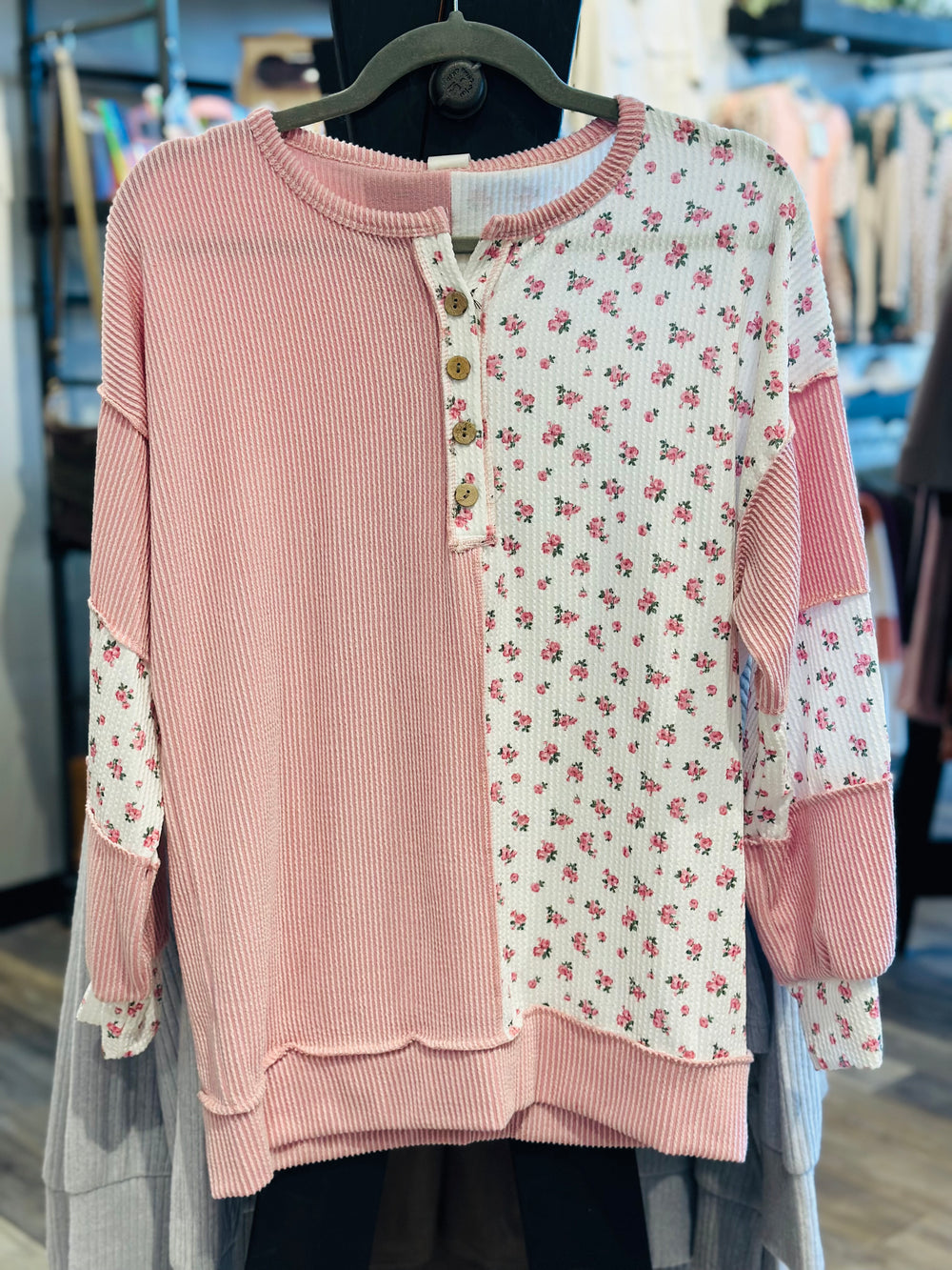 Pink Floral Patchwork Top