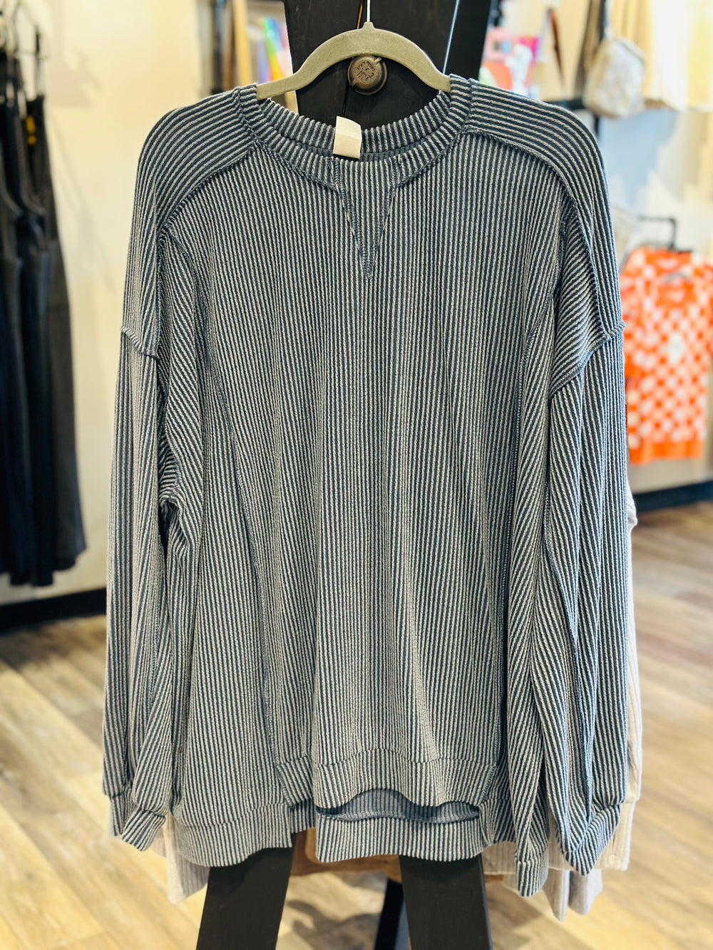 Curvy ~ Blue Ribbed Top