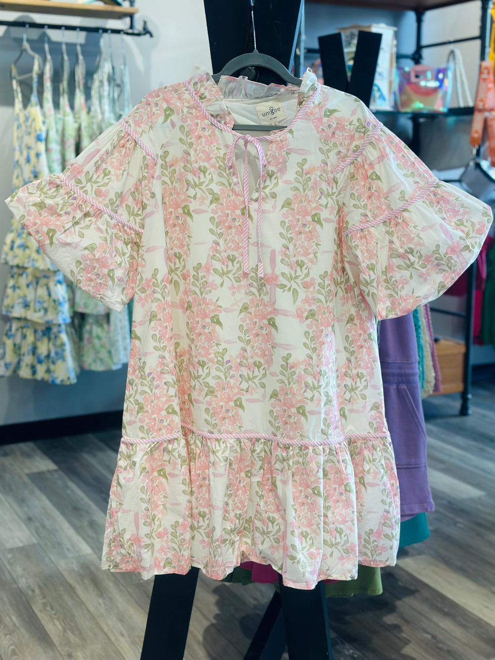 Curvy ~ Umgee  Pink Floral Tie Dress