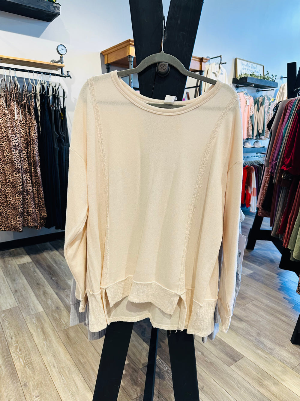 Curvy ~ Cream Raw Edge Top