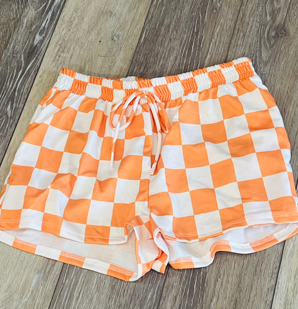 Checkered Orange and White Shorts