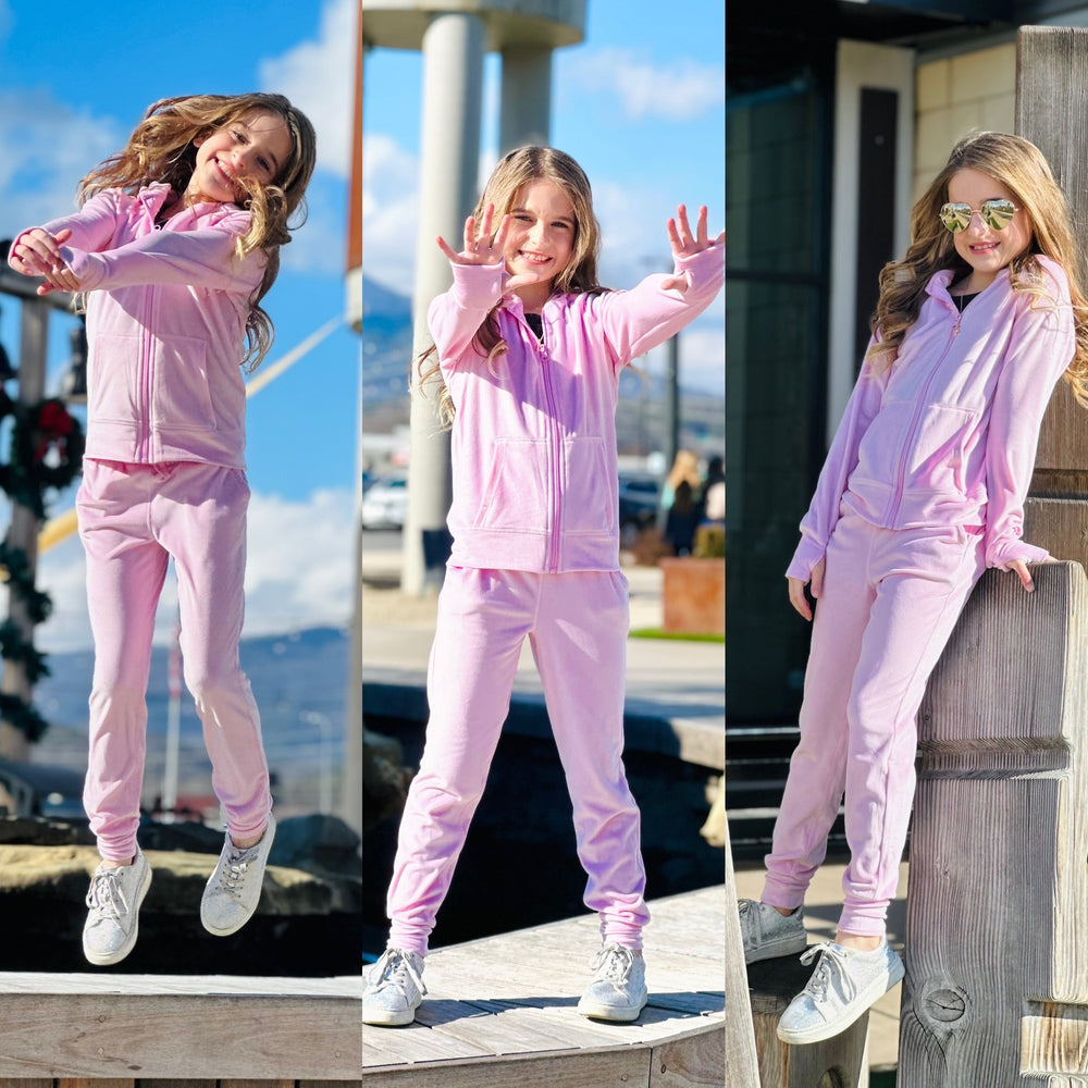 Little Girls Velour Hoodie and Jogger Set