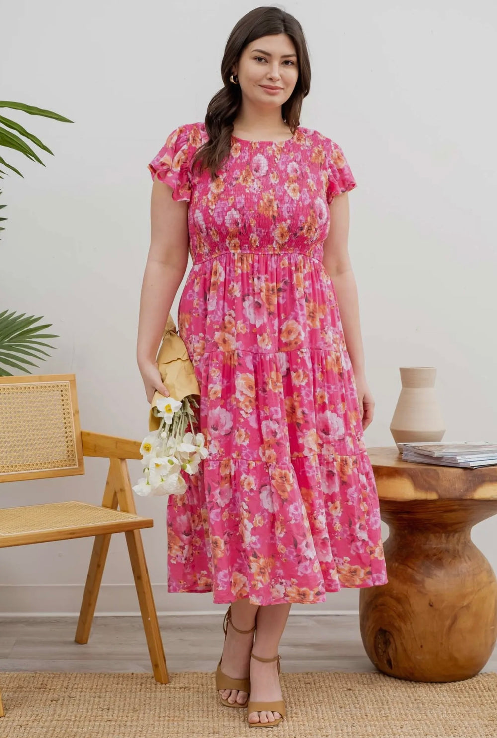 Curvy - Floral Flutter Maxi Dress