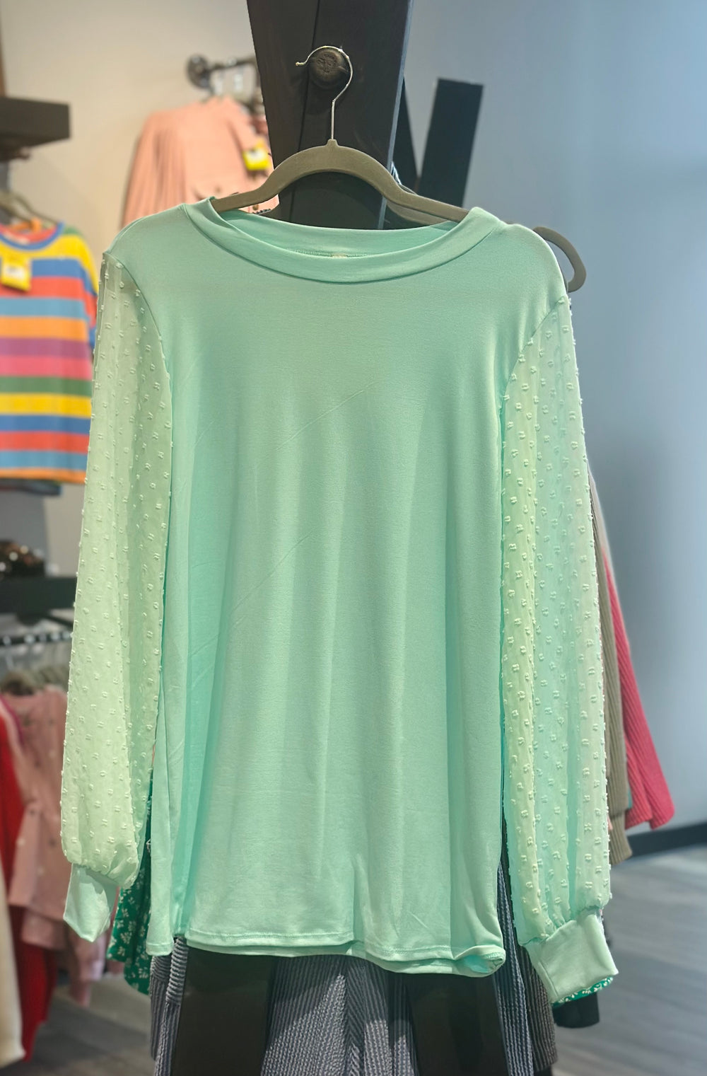 Mint Chiffon Swiss Dot Sleeve Top