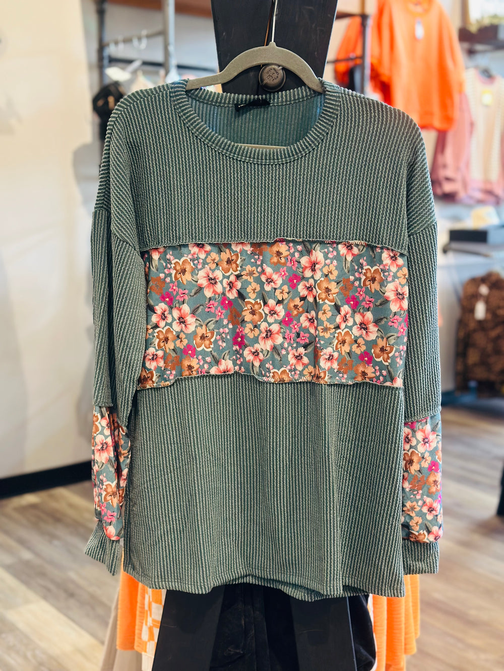 Floral Ribbed Top