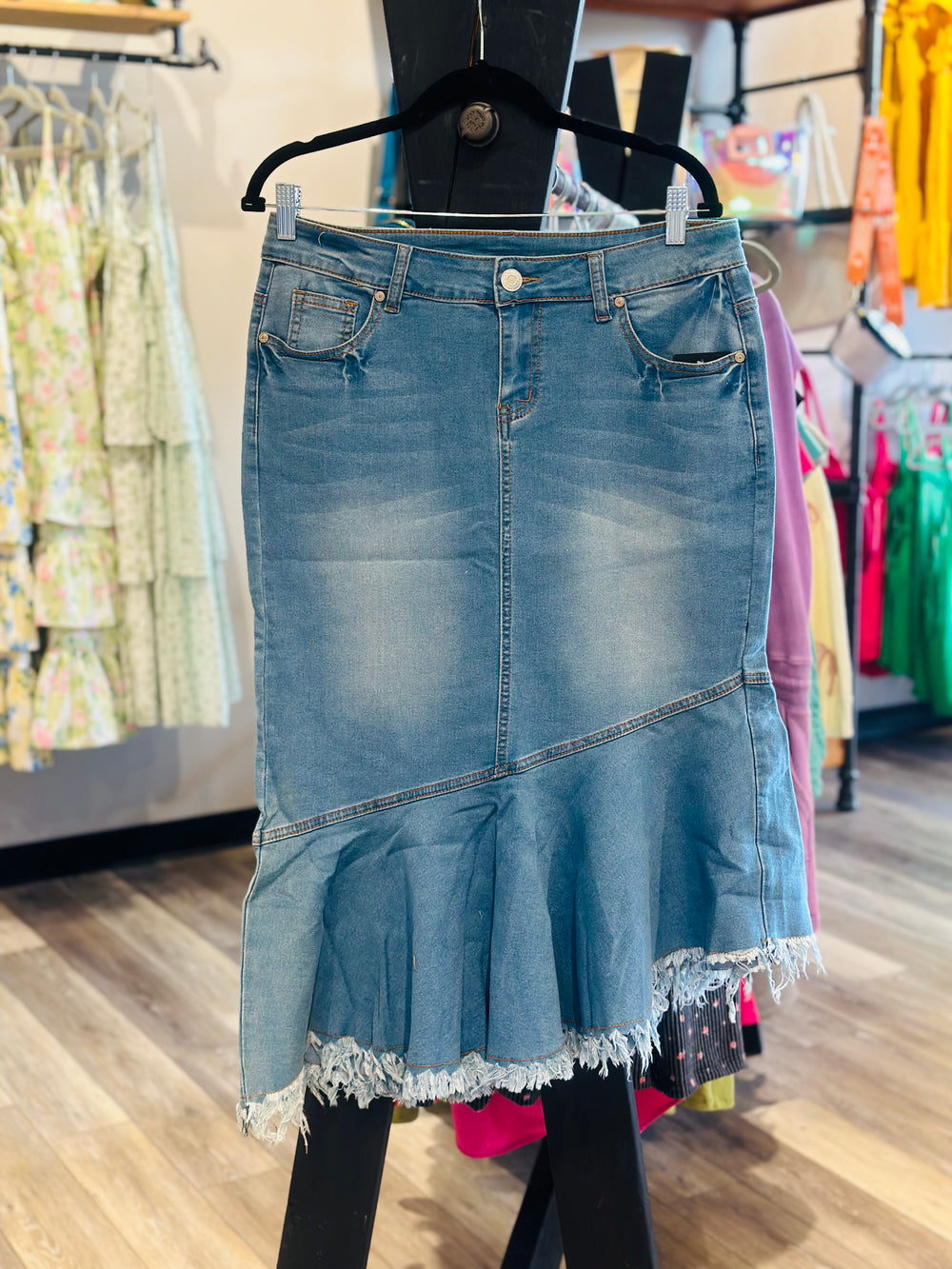 Ruffle Denim Skirt