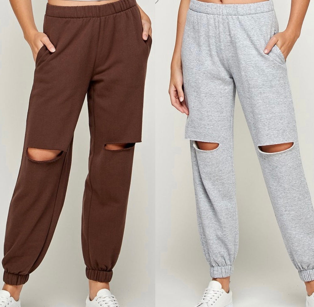 Fleece Knee Cut Out Joggers