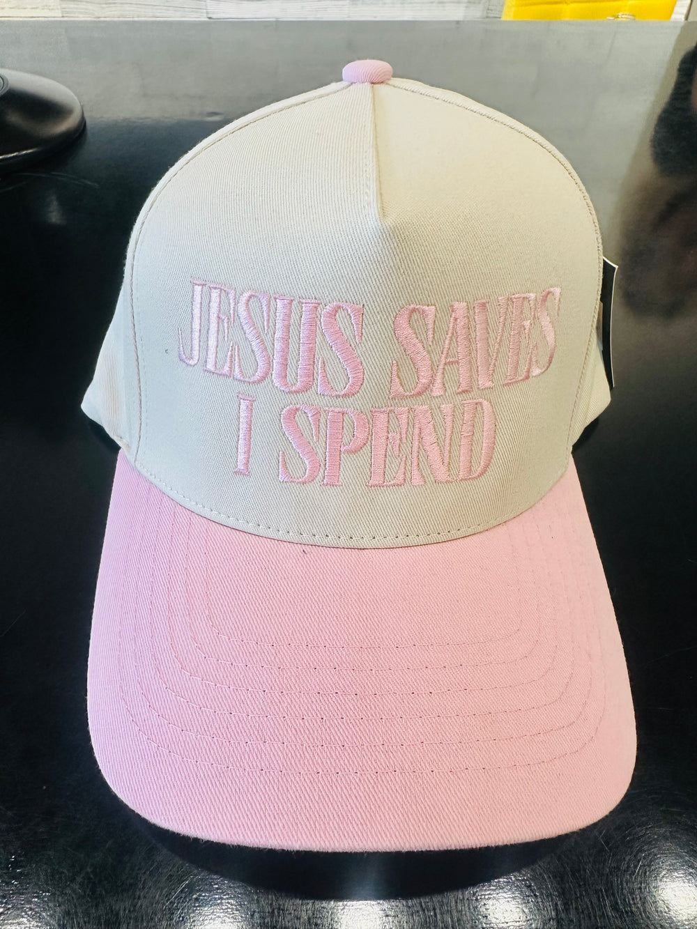 Jesus Saves I Spend Embroidery Hat Pink