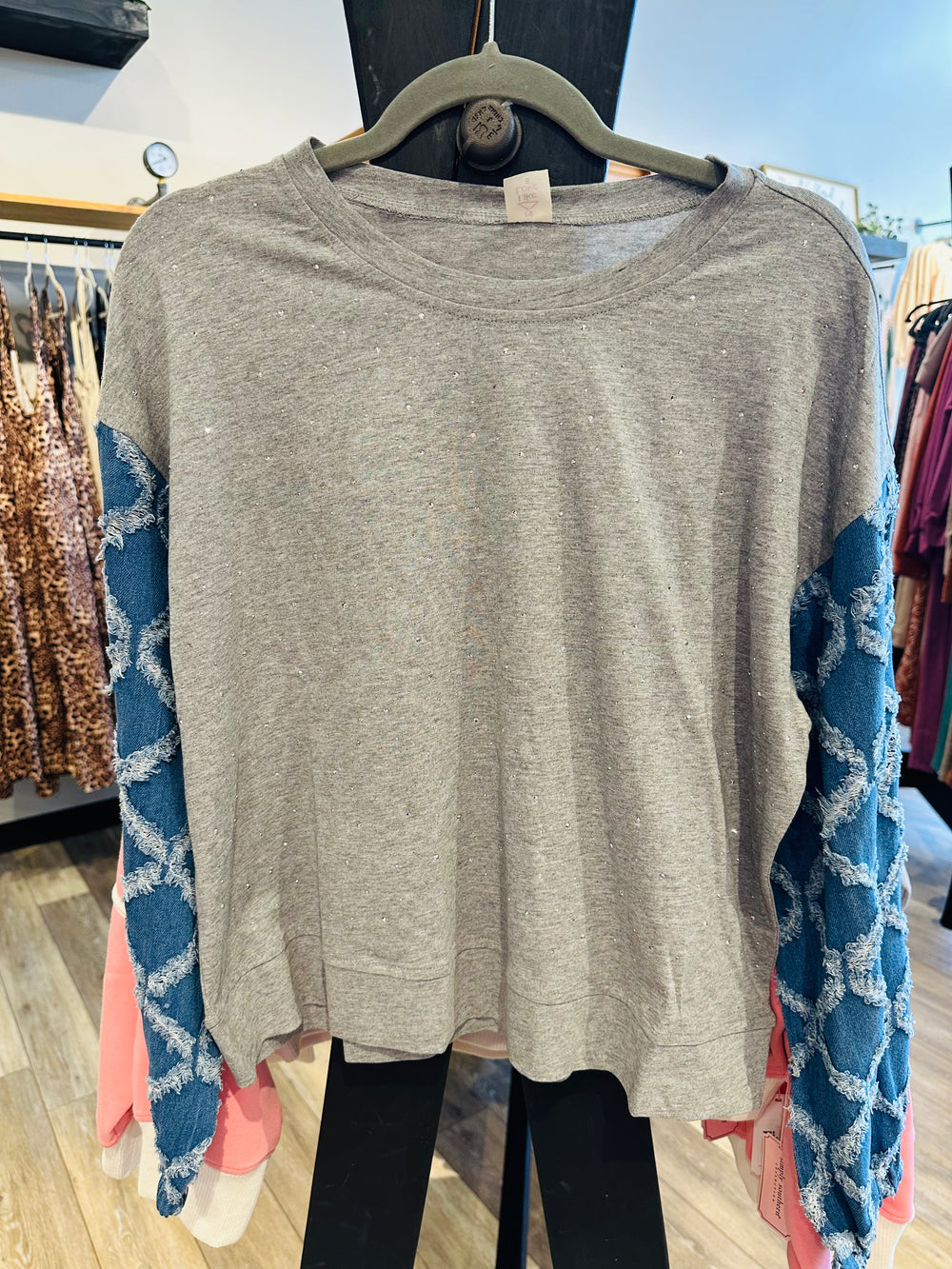 Denim Sleeve Sparkle Top