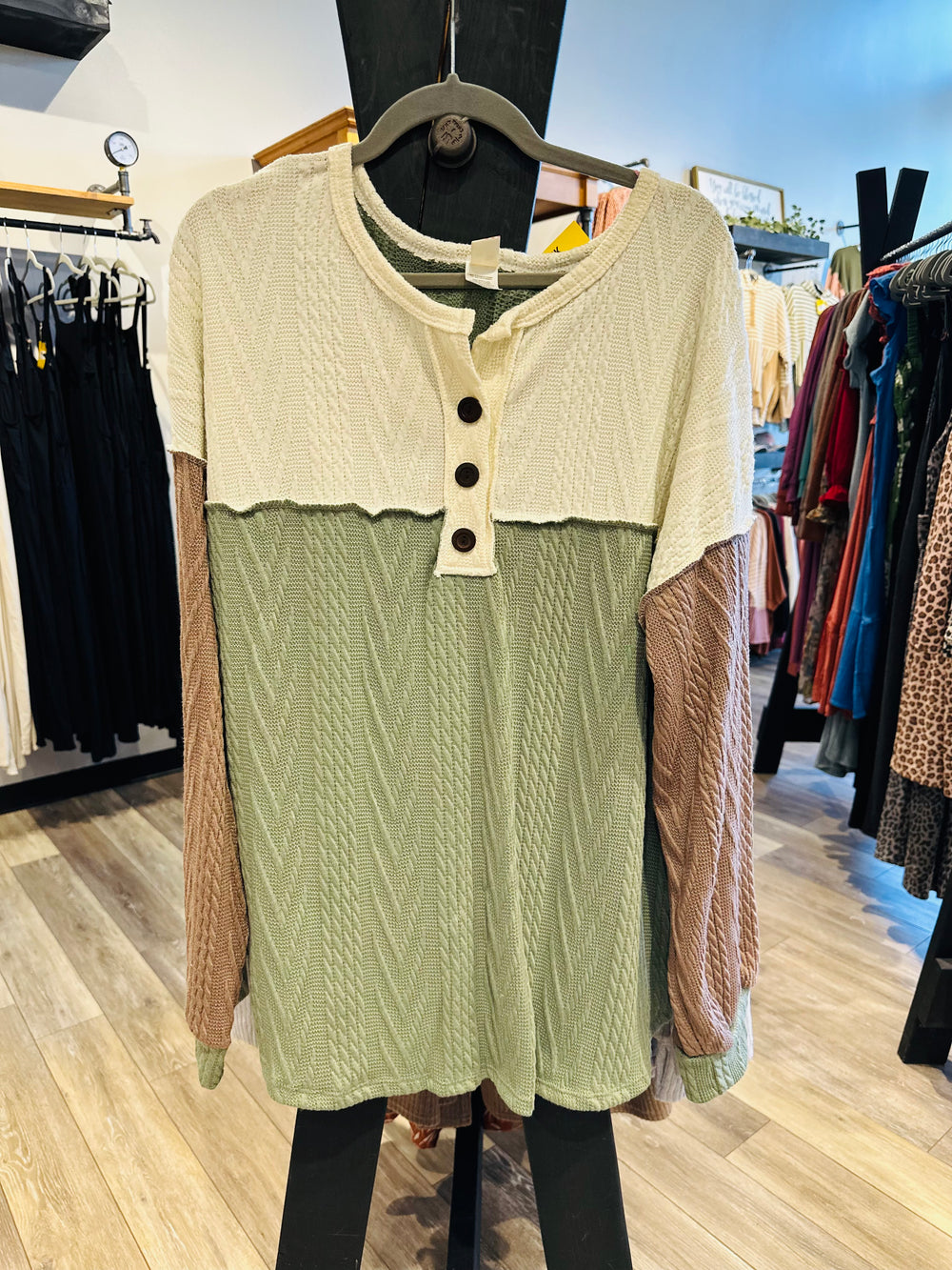 Curvy ~ Olive Color Block Top
