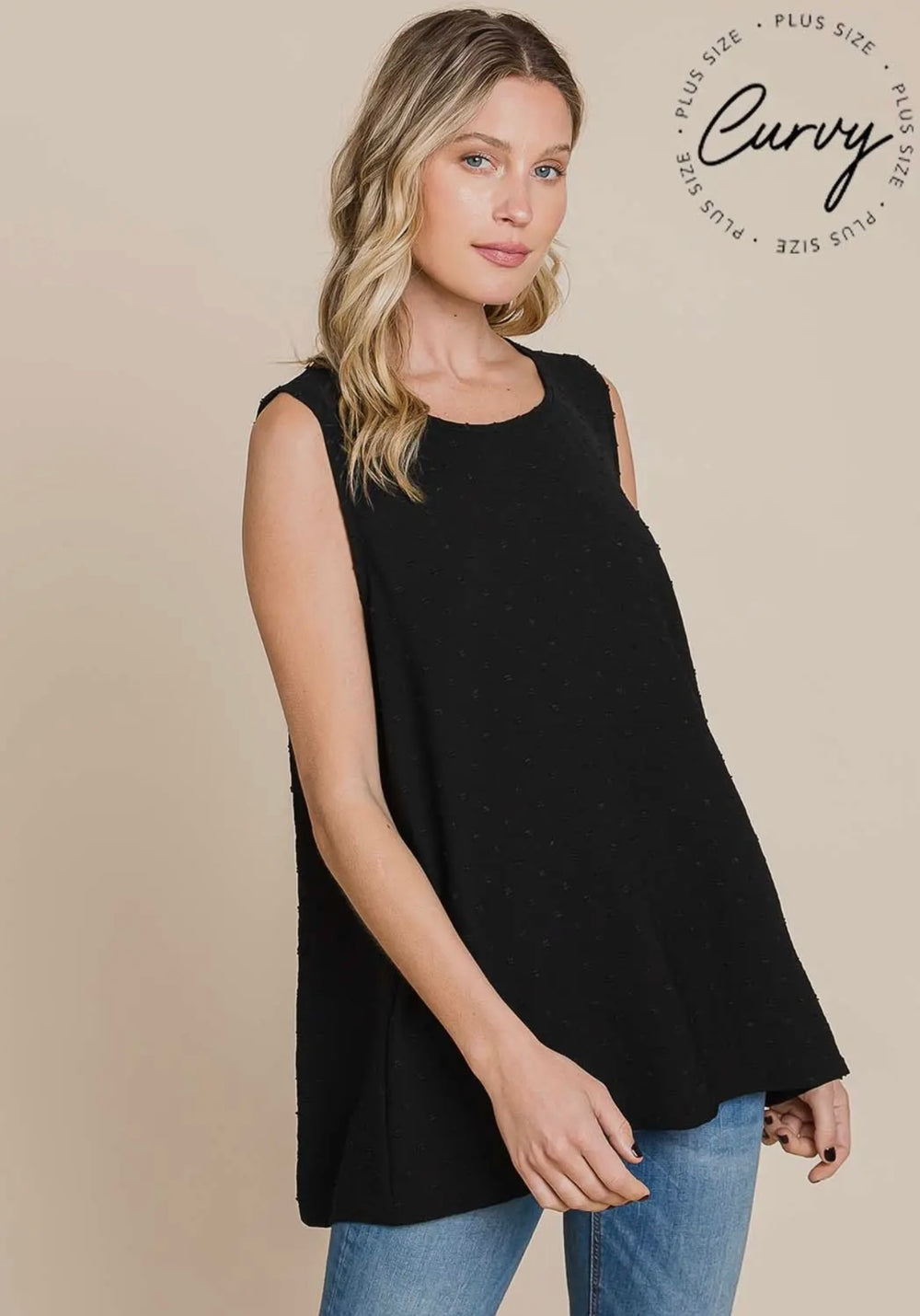 Curvy ~ Black Sleeveless Round Neck Top