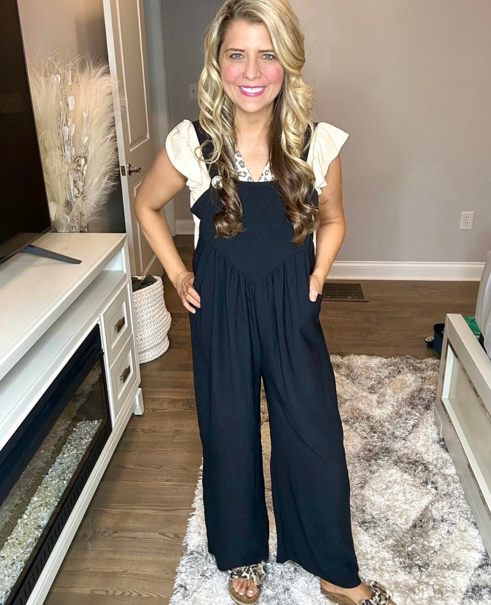 Black Wide Leg Overalls