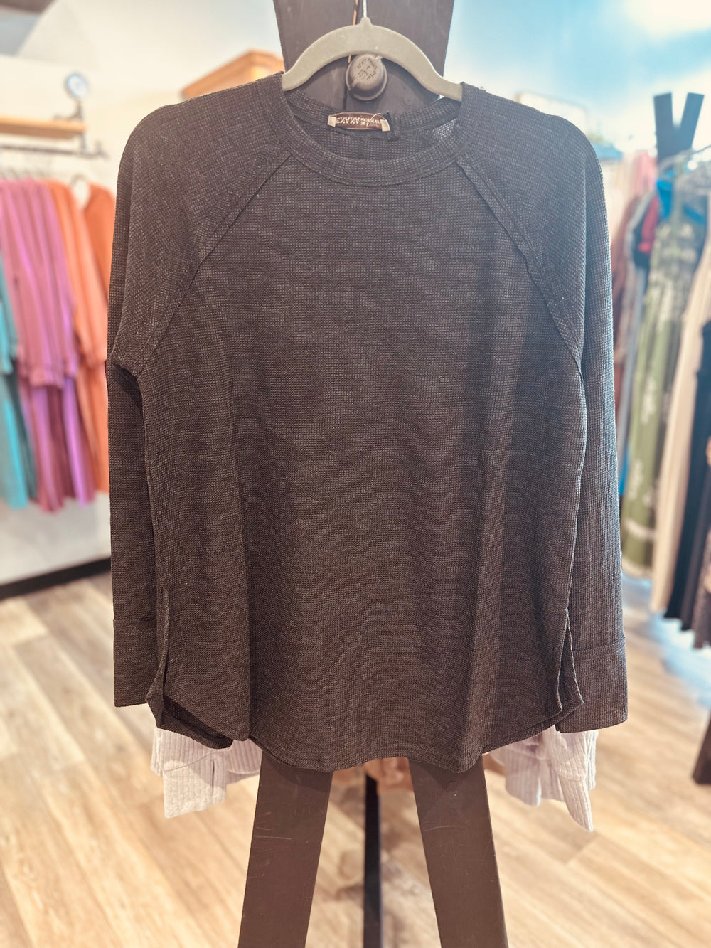 Black Waffle Knit Top