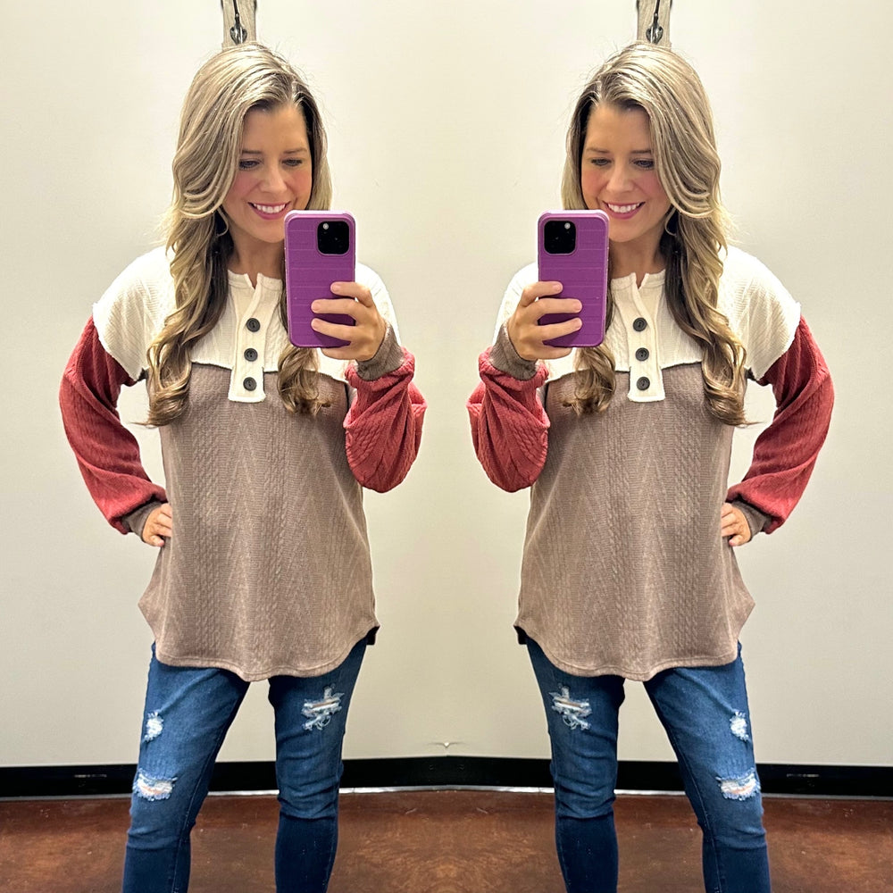 Cable Knit Button Detail Sweater