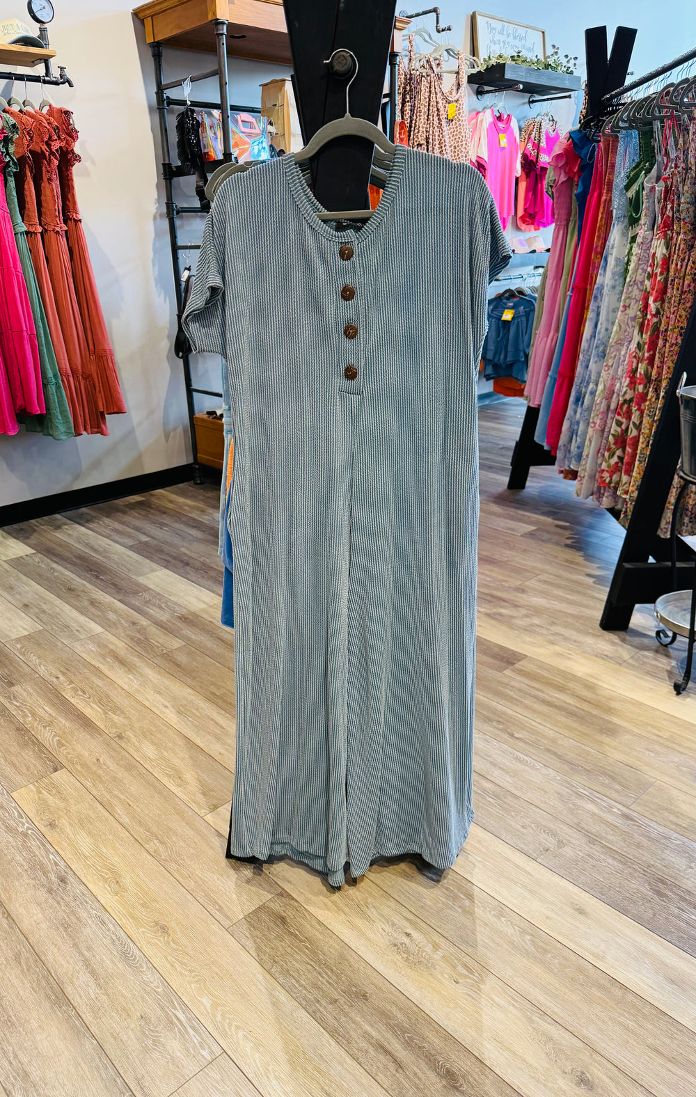Denim Ribbed Collard Jumpsuit