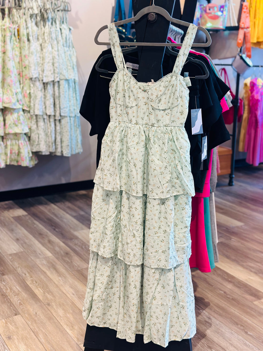 Sage Ruffle Tiered Dress