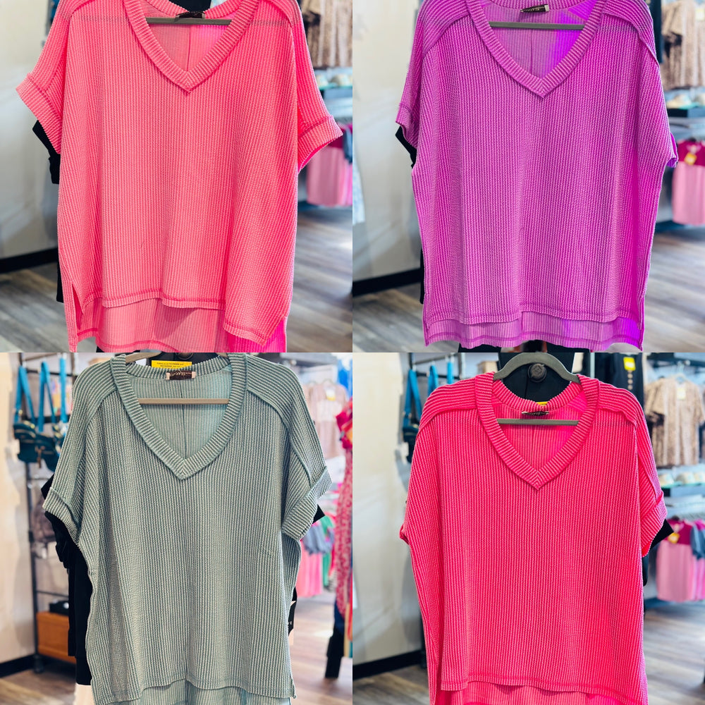 Corded V-Neck High Low Top