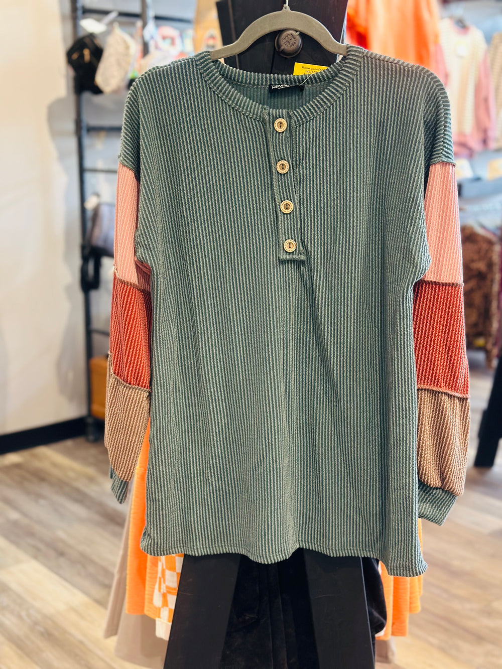 Olive Color Block Top