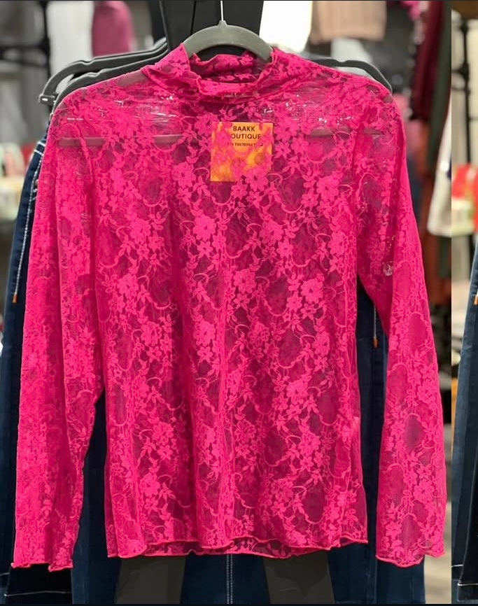 Pink Lace Sheer Top